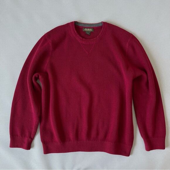 Eddie Bauer Burgundy Cotton Crewneck Knit Sweater Men’s Size XXL - Picture 2 of 9